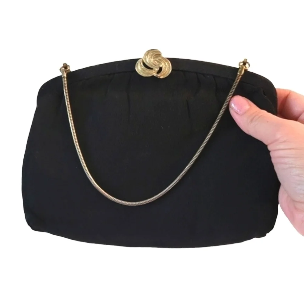 Vintage Evening Bag Black Formal Party Handbag Convertible Clutch - Picture 7 of 7